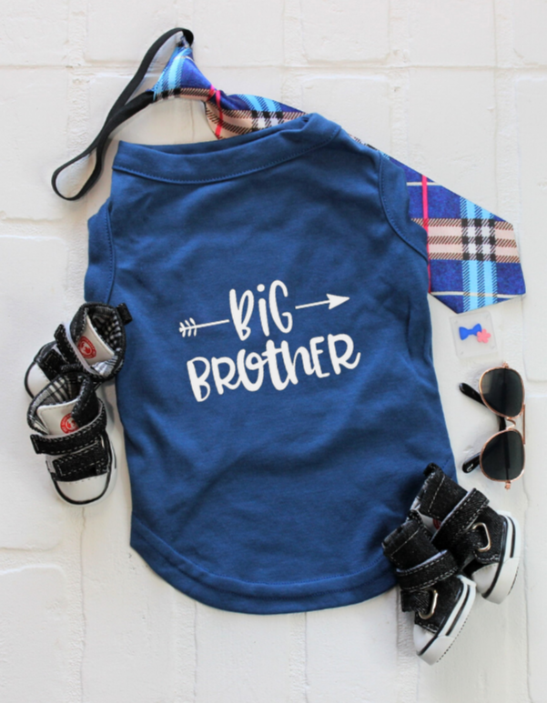 Big Brother Sibling Dog Shirt – Blue Reveal Outfit for Dogsbig brother dog shirt in blue