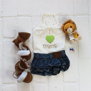 Blue Jean Dog Dress for Small Dogs - 'I Love Mama' with Green Gold Heart