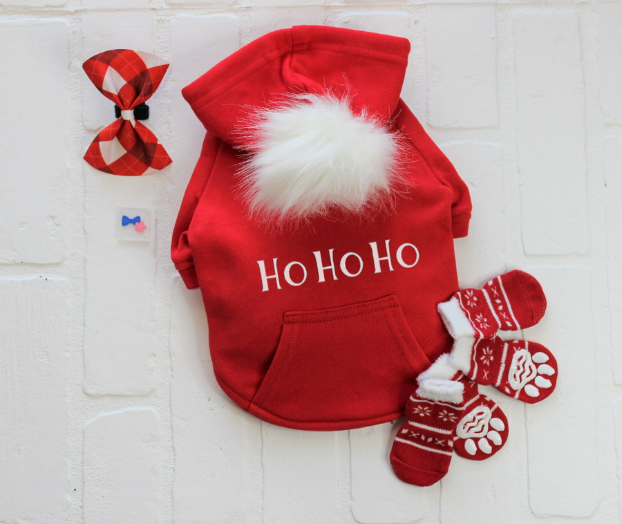 Christmas Dog Hoodie with 'Ho Ho Ho' - Festive Holiday Pet Outfit