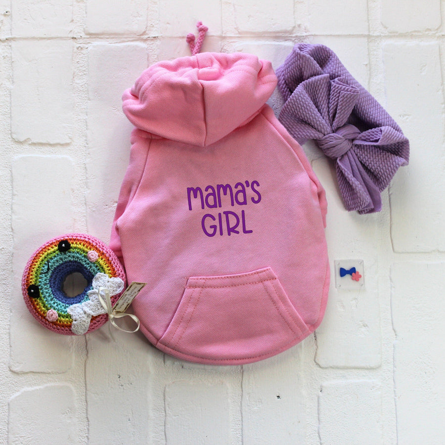 Mama's Girl Dog Shirt | Sweatshirt with Purple Letters for Your Pet