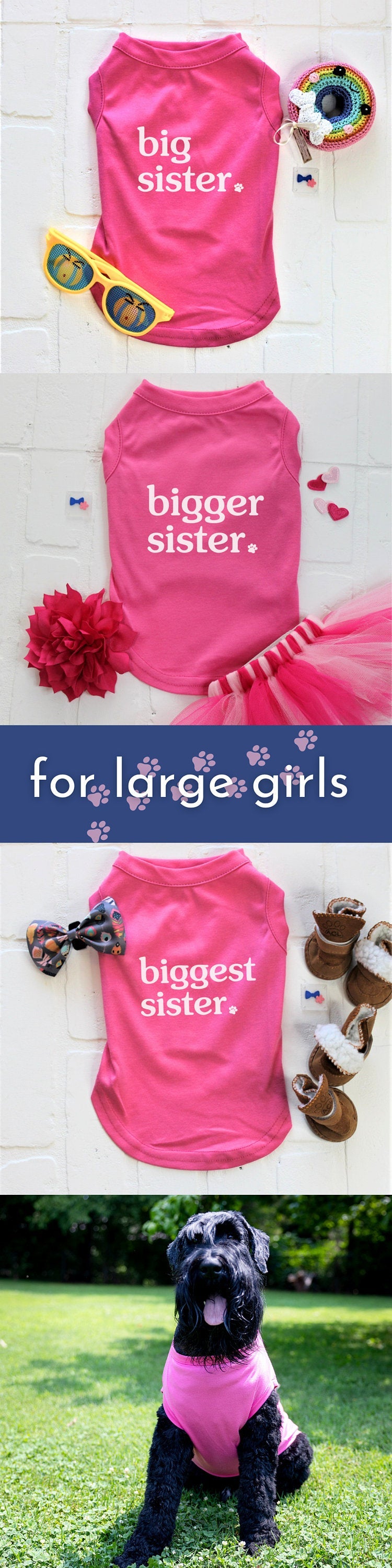 Sister Dog Shirt in Pink - Sibling Pet Tank for Girl Dogs
