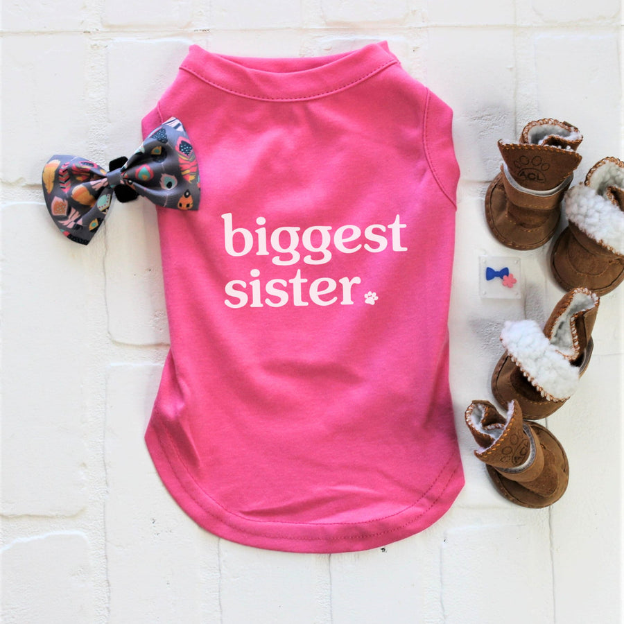 Sister Dog Shirt in Pink - Sibling Pet Tank for Girl Dogs