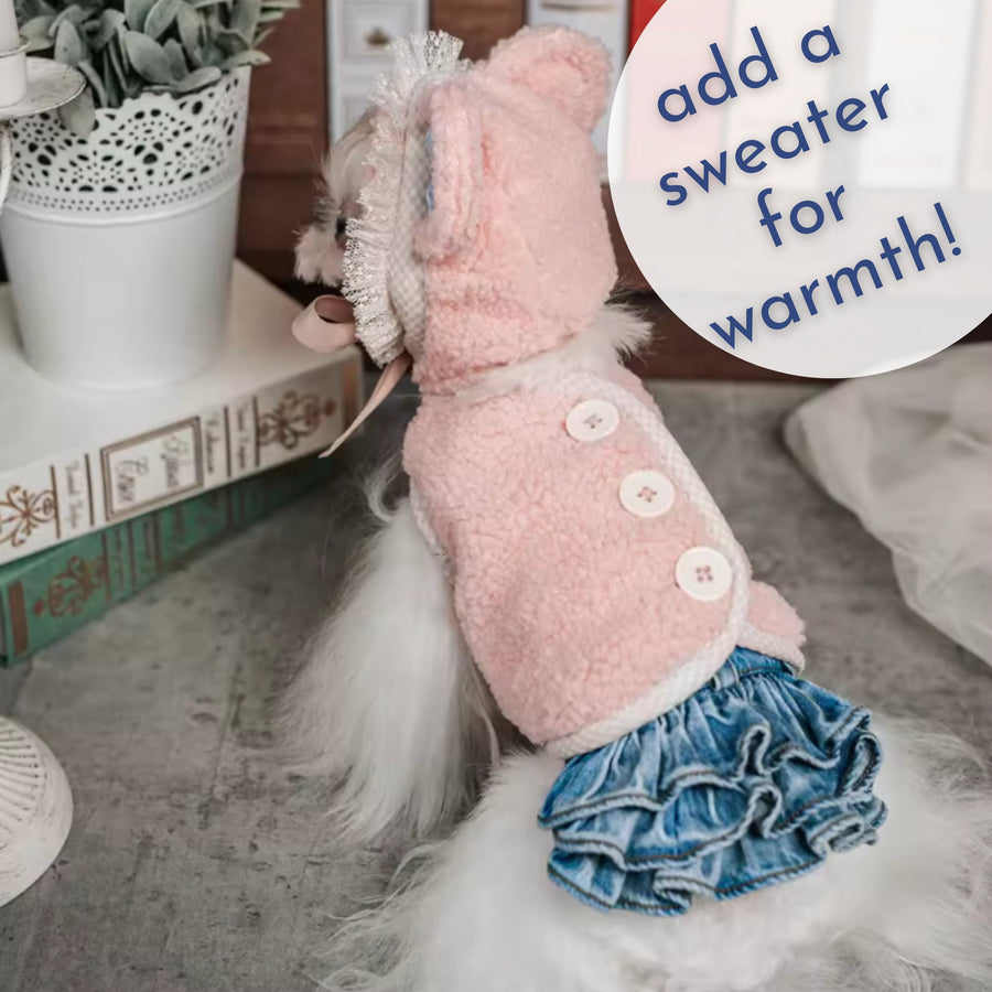 Small Dog Outfit for Daddy's Girl - Pink Chenille Heart Patch Pet Apparel