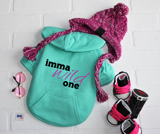 Teal Dog Sweatshirt - Humorous 'Imma Wild One' Design for Pets