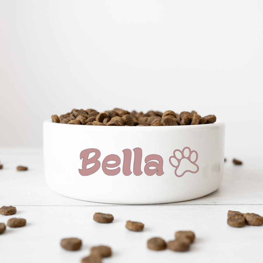 White Dog Bowl Personalized with Name - Custom Pet Dish for Dogs