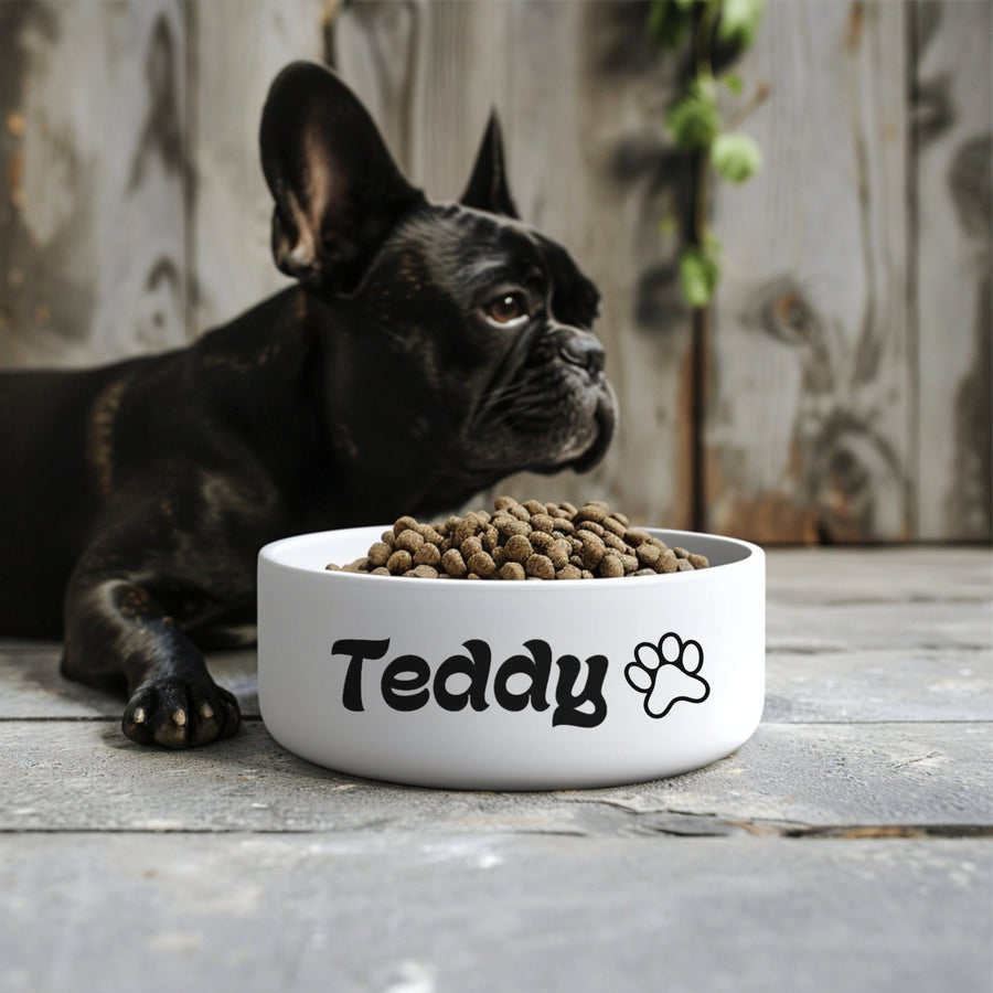 White Dog Bowl Personalized with Name - Custom Pet Dish for Dogs