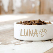 White Dog Bowl Personalized with Name - Custom Pet Dish for Dogs