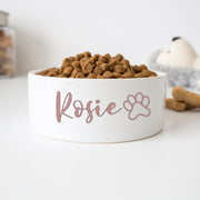 White Dog Bowl Personalized with Name - Custom Pet Dish for Dogs