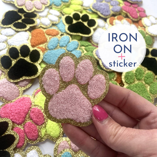 Iron On Dog Paw, Chenille Patch, Self Adhesive Dog Paw for Backpack