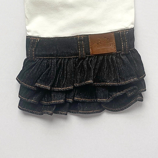 Blue Jean Dog Dress with Cowboy Hat & Howdy Design - Western Themed Dog Clothes