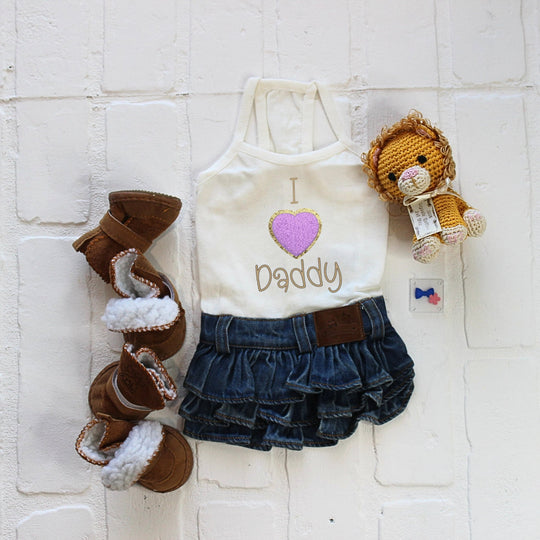 Daddy's Girl Dog Dress | Small Dog Harness Outfit with Purple Gold Heart