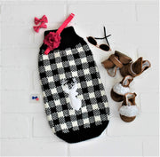 Designer dog sweater with deer in felt, flat lay showing design with dog accessories