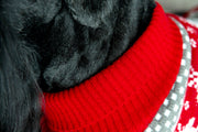 Dog turtleneck in red, close up of neckline, in red and grey