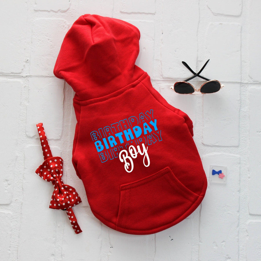Dog Birthday Hoodie for Boy Dog | Red with Blue & White Design