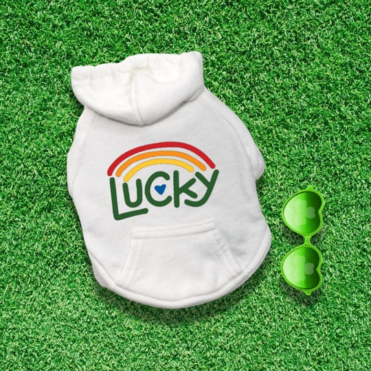 Lucky Dog St. Patrick's Day Hoodie | White Sweatshirt for Your Pet