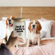 Personalized Dog Mom Mug | Black Glass Tumbler with Pet Name & Paw Print