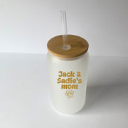 Personalized Dog Mom Mug | Black Glass Tumbler with Pet Name & Paw Print