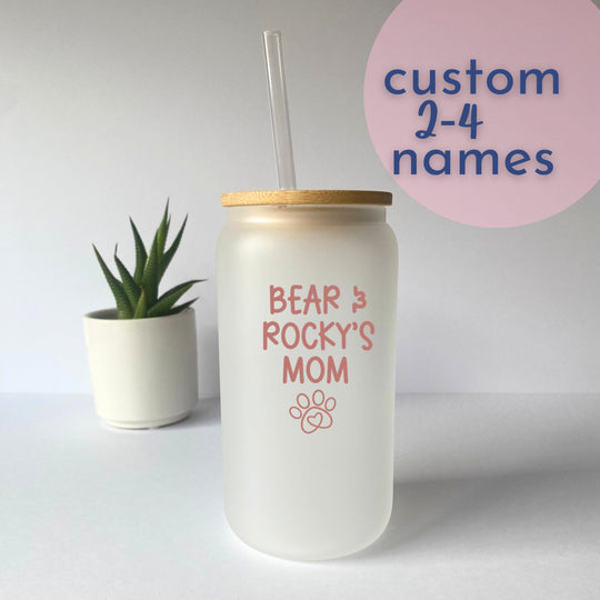 Personalized Dog Mom Mug | Black Glass Tumbler with Pet Name & Paw Print