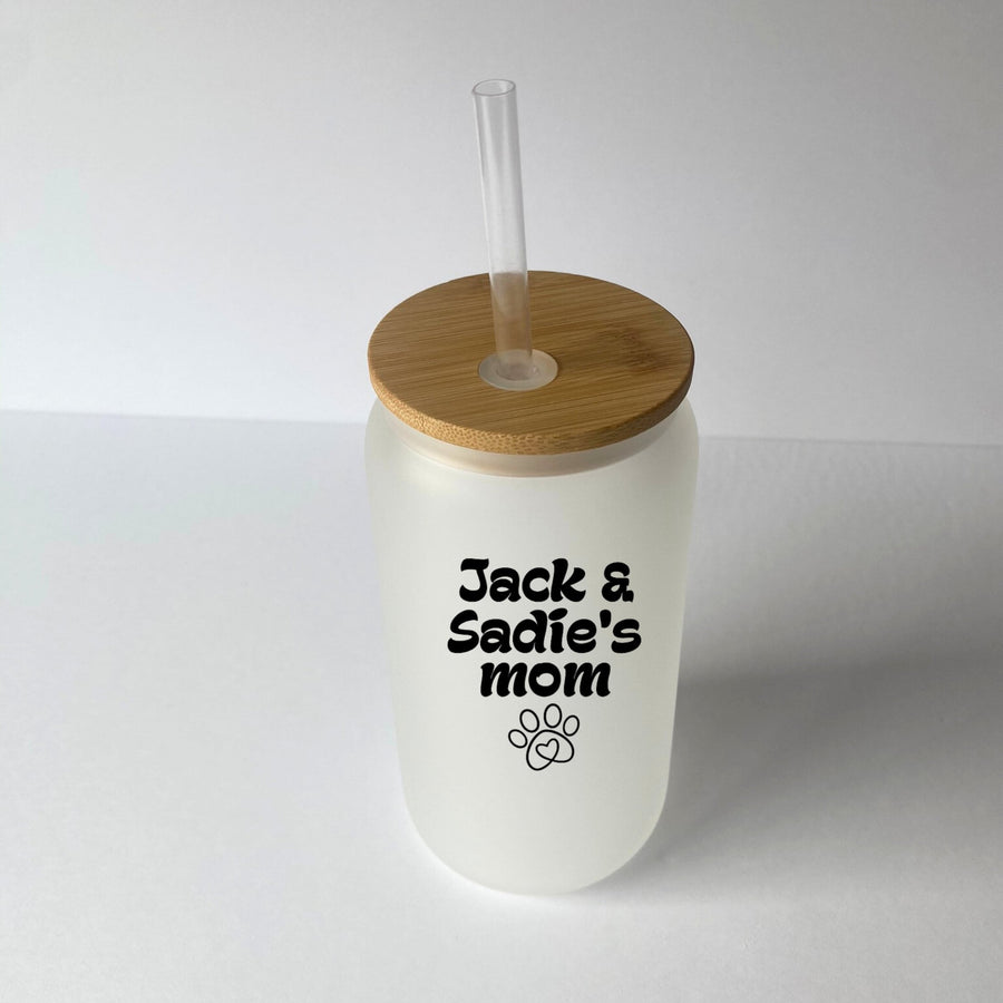 Personalized Dog Mom Mug | Black Glass Tumbler with Pet Name & Paw Print