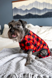 Plaid Christmas Dog Pajamas, red and black check, sideview