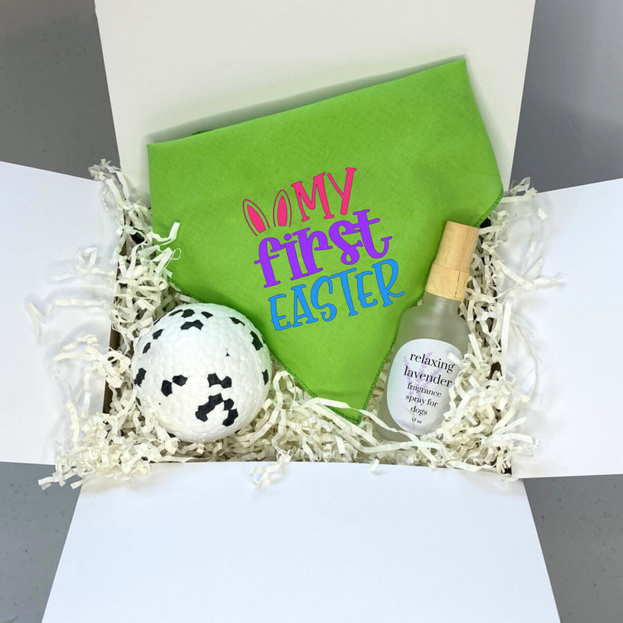 Puppy Easter Basket - First Easter Gift for Dog with Toy, Bandana & Gift Box
