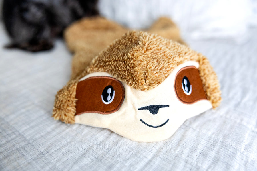 cute dog outfit of sloth, showing hood of dog outfit