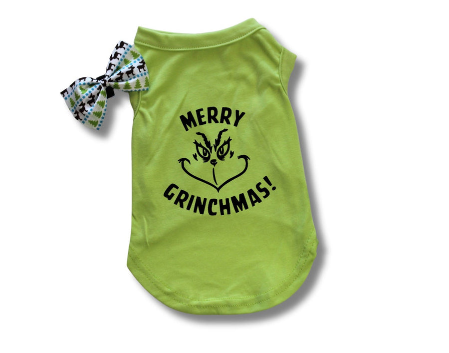 Grinch Dog Shirt for Christmas, Holiday Dog Shirt, Grinch Face, Pet Top, Dog Outfit Grinch, Green Shirt for Pet, Funny Holiday Shirt for Dog