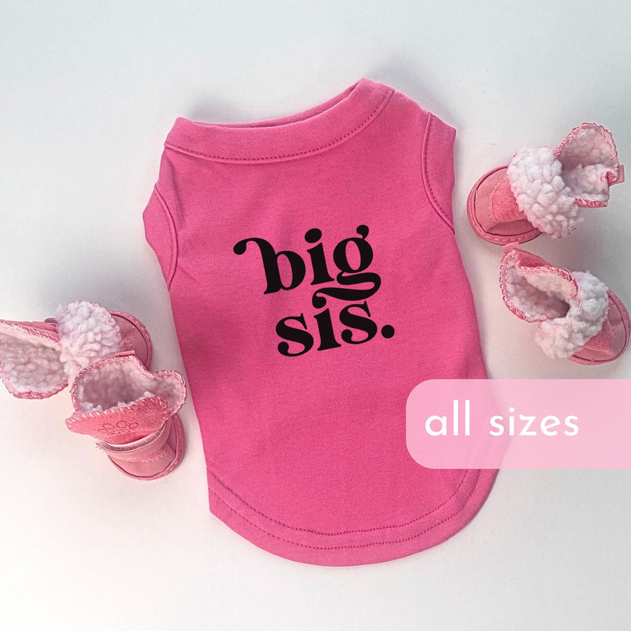 Big Sis Pink Dog Tee – Black Design for After Surgery Protection & Girl Pup Announcement