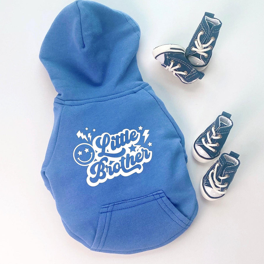Little Brother Dog Jacket – Blue Hoodie for Dog Mom Gift & Gender Reveal