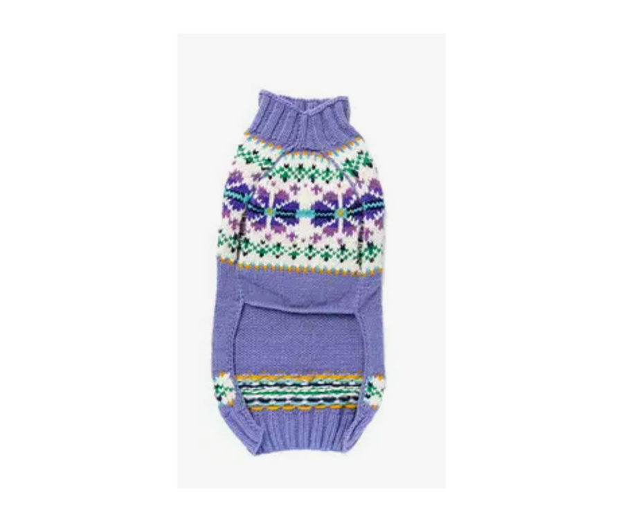 purple sweater for dog, showing bottom side