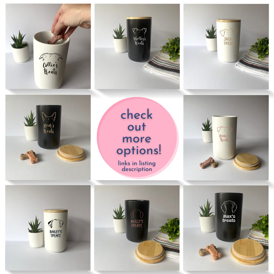 Custom Dog Treat Canister | Black with Pet Breed & Name Personalization