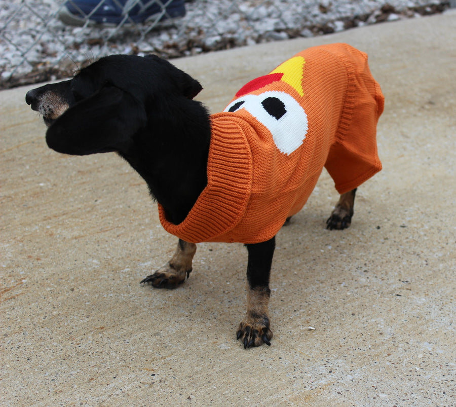 turtleneck dress for dog in orange, close up of neck