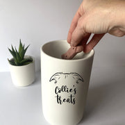 Personalized Dog Treat Jar with Dog Ears | White Custom Treat Canister