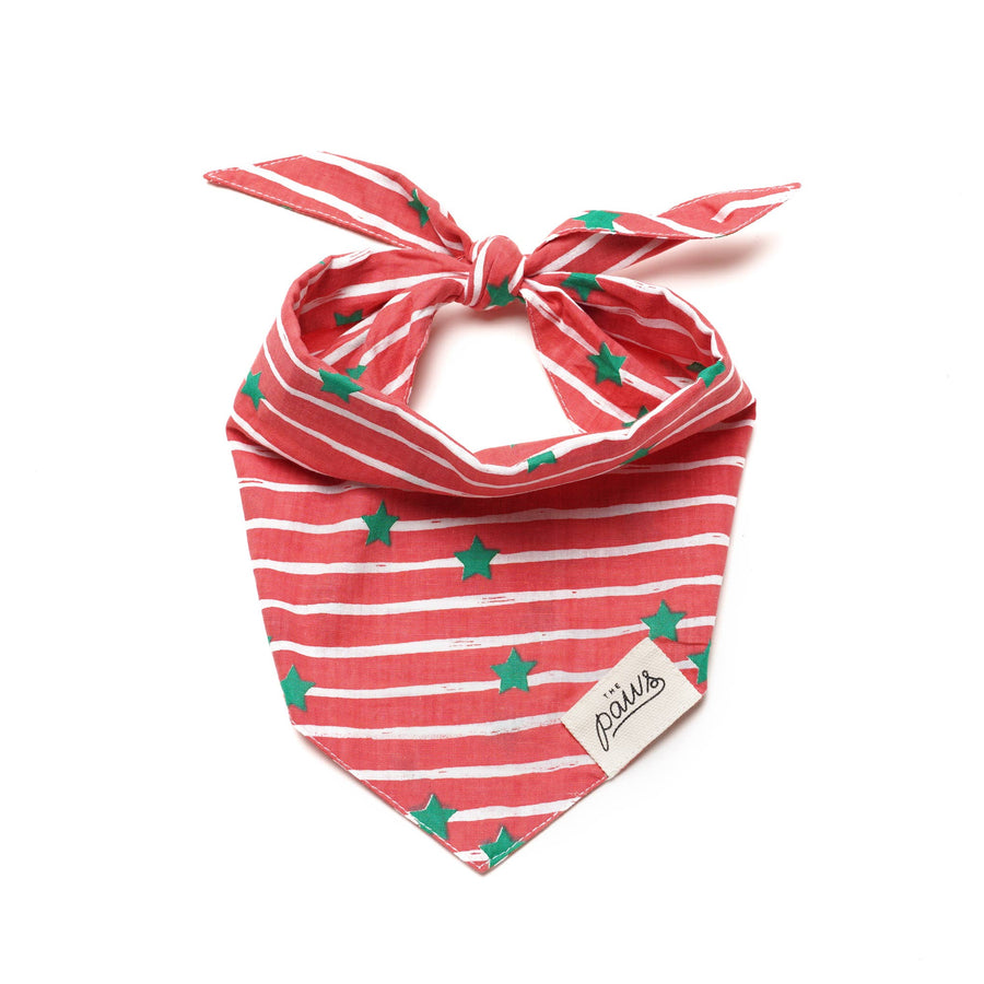 Dog Bandana for Christmas Red and White Stripe with Star