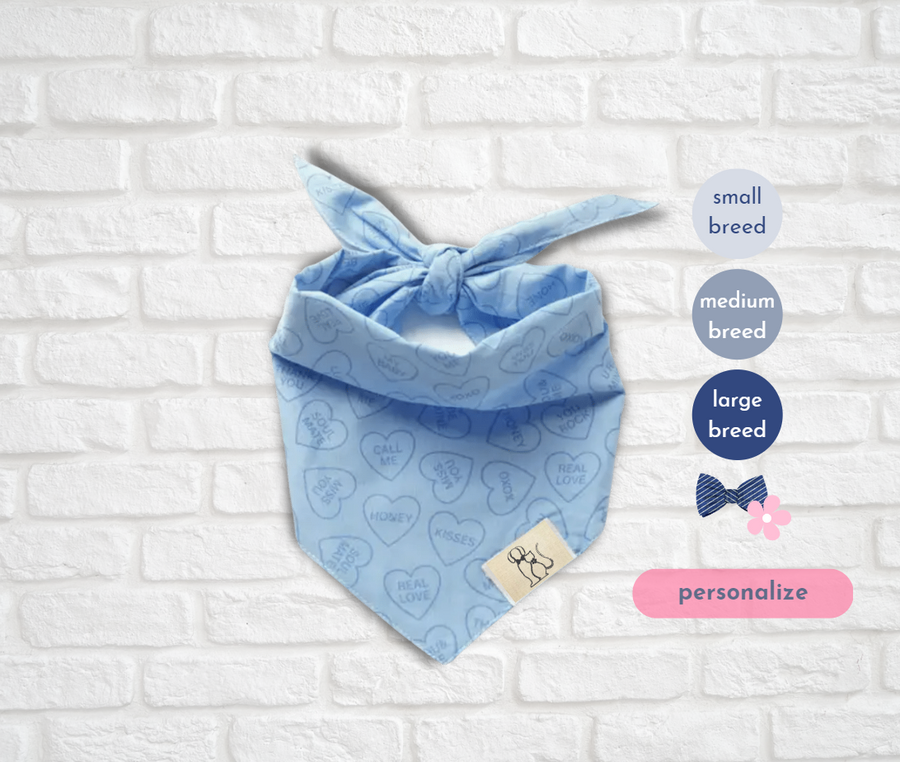 Blue Valentine Dog Bandana with Candy Hearts